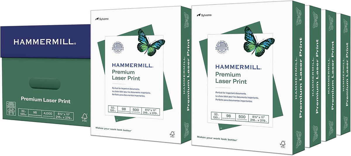 Hammermill Printer Paper, Premium Laser Print 32 lb, 8.5 x 11-8 Ream (4000 Sheets) - 98 Bright, Made in The USA, 104646C