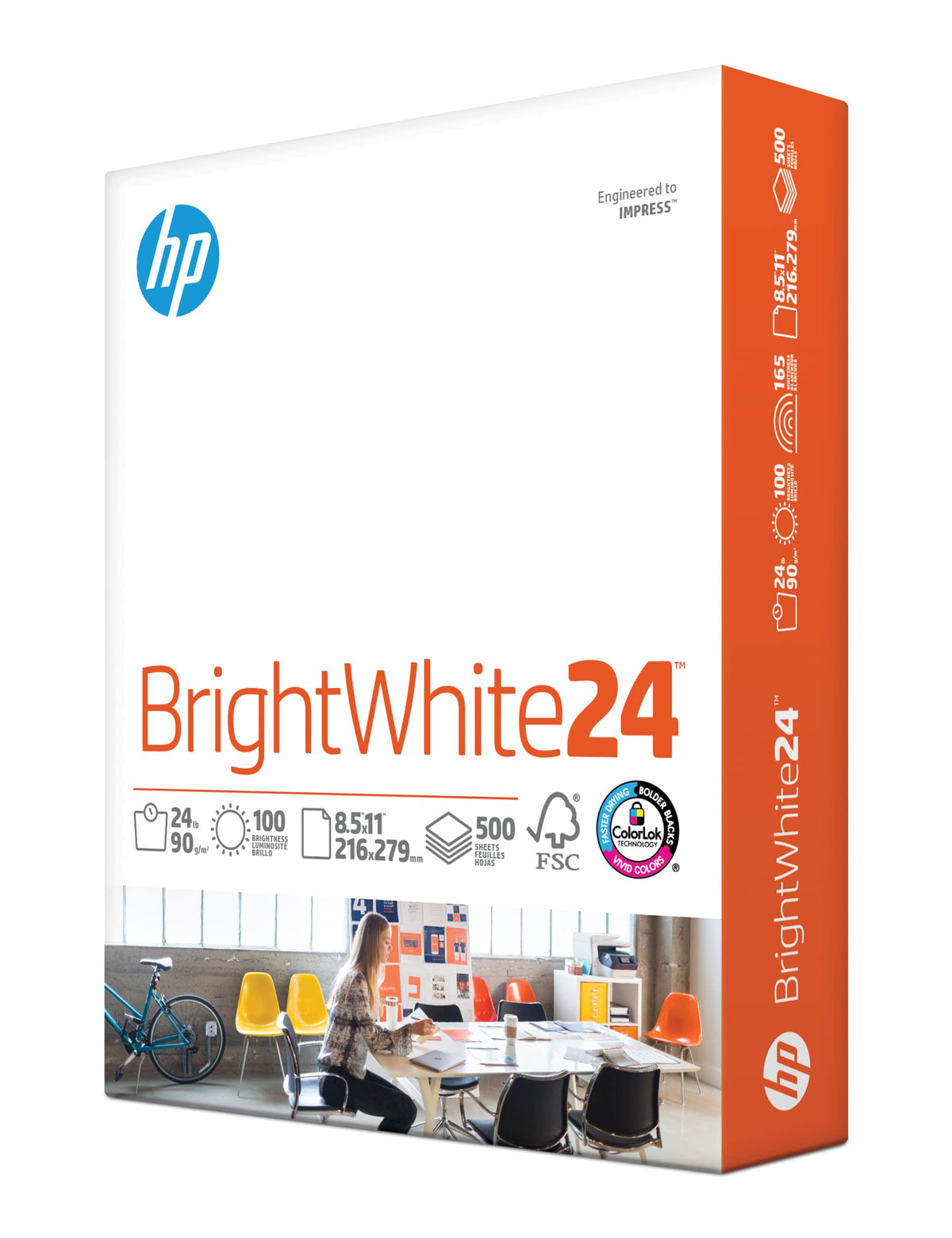 HP Papers | 8.5 x 11 Paper | BrightWhite 24 lb |5 Ream - 2500 Sheets| 100 Bright | Made in USA - FSC Certified | 203000C