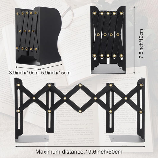 2 PCS Adjustable Book Ends for Shelves, Heavy Duty Metal Book Holder Organizer, Expandable Desk Book Stopper for Office Home, Black