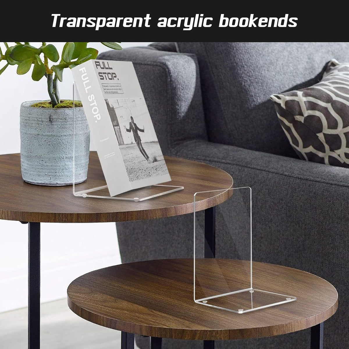 HappyHapi 6 Pair Acrylic Book Ends, Clear Bookends for Shelves