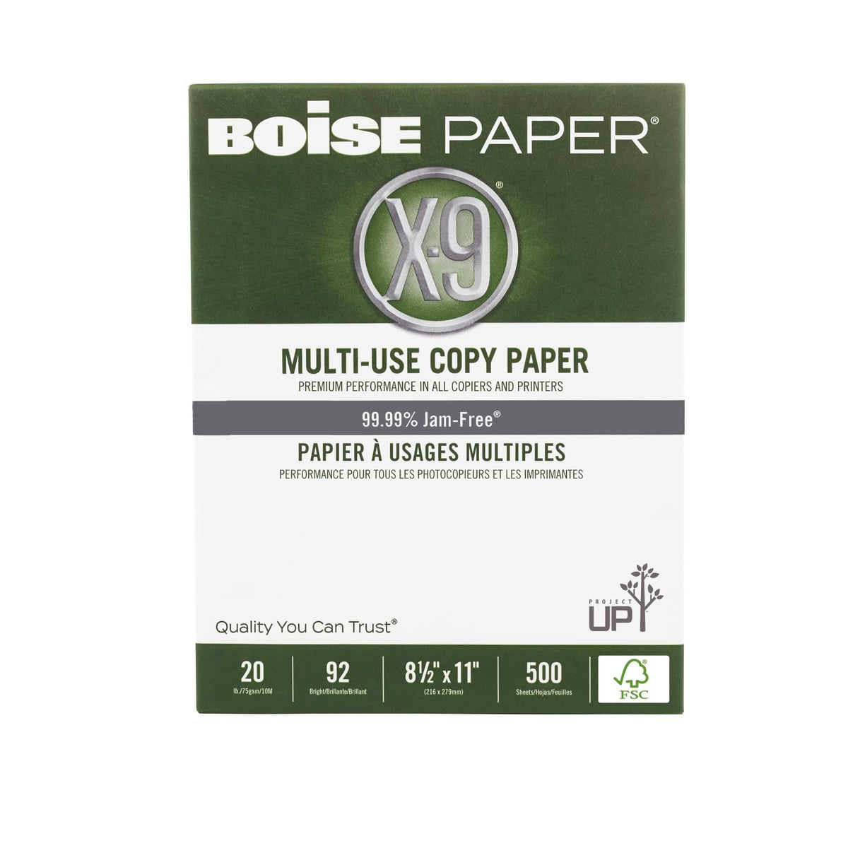 Boise X-9 Multi-Use Printer & Copy Paper, 10 Reams, White, Legal (8.5in x 14in), 5000 Sheets Per Case, 20 Lb, 92 Brightness