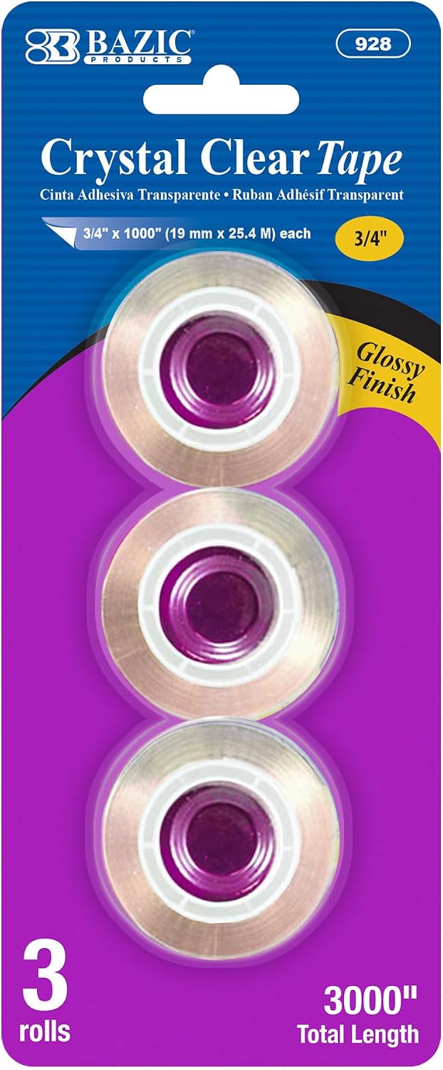 BAZIC PRODUCTS Crystal Clear Tape Refill, 3/4 in x 1000 in, 3 Ct, 24-Box