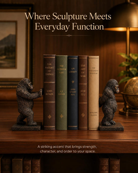2-Pack Bronze Resin Gorilla Bookends, Realistic Heavy Animal Gorilla Sculpture Decorative Book Ends for Shelves Office Desk, Study Room, Living Room Shelf Decor, Book Lovers Gifts (Gorilla)