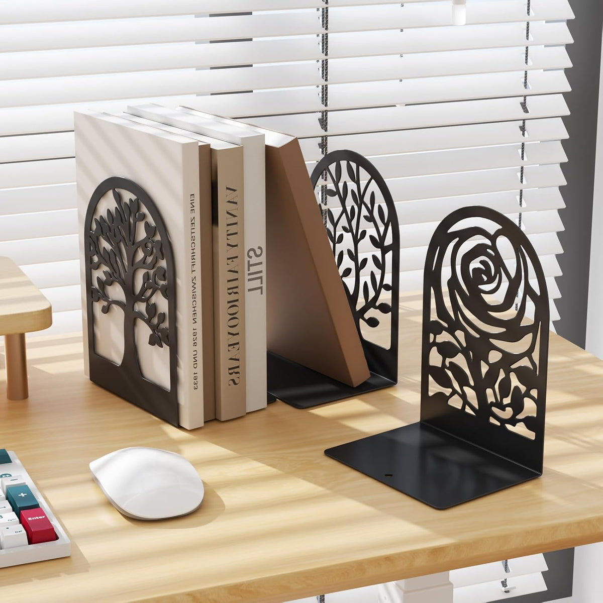 MaxGear Decorative Book Ends, Heavy Duty Bookends for Shelves, 3 Pairs