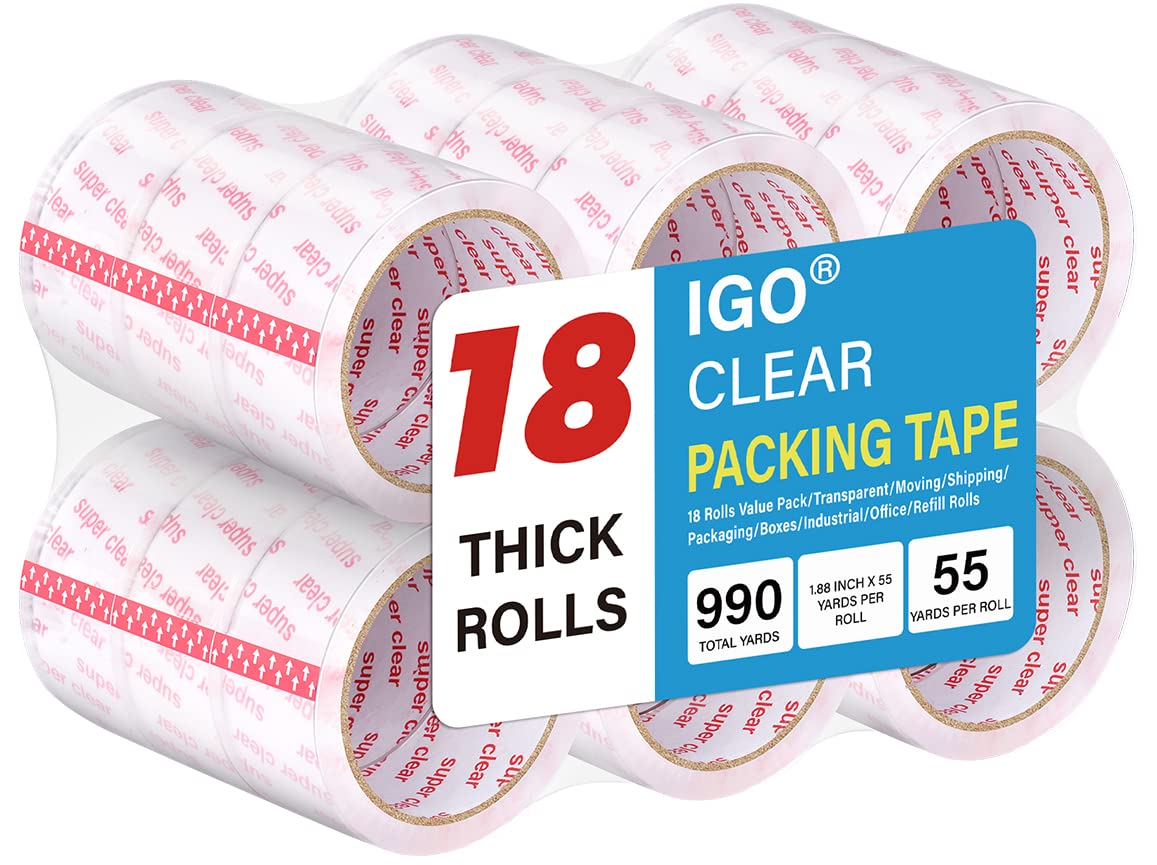 I GO Clear Packing Tape Refills, 1.88" x54.68 yd, 2.64 mils Thick, 18 Rolls