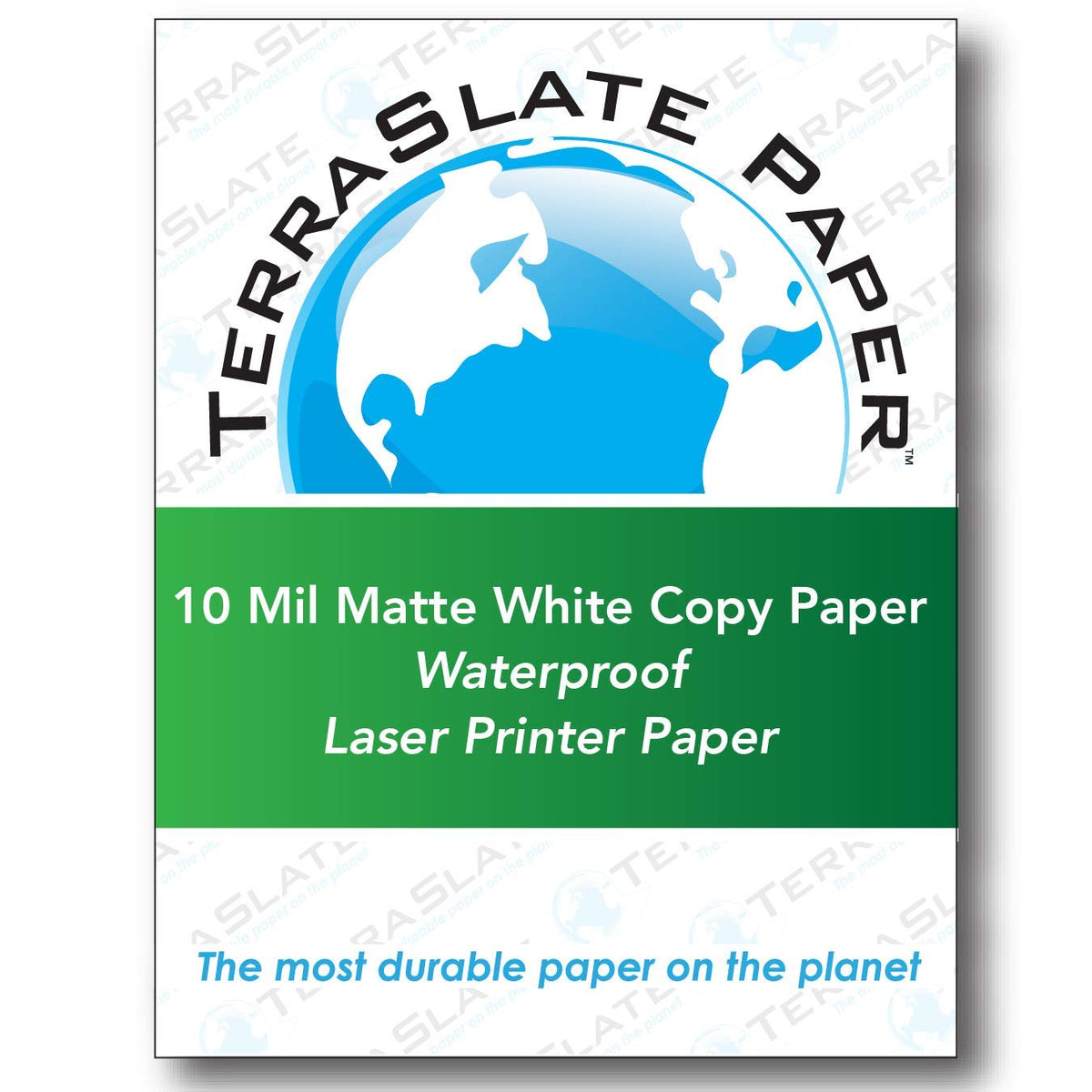 TerraSlate Waterproof Laser Printer Paper, 10 Mil 8.5" x 11", Bulk Copy Paper, White (500 Sheets)