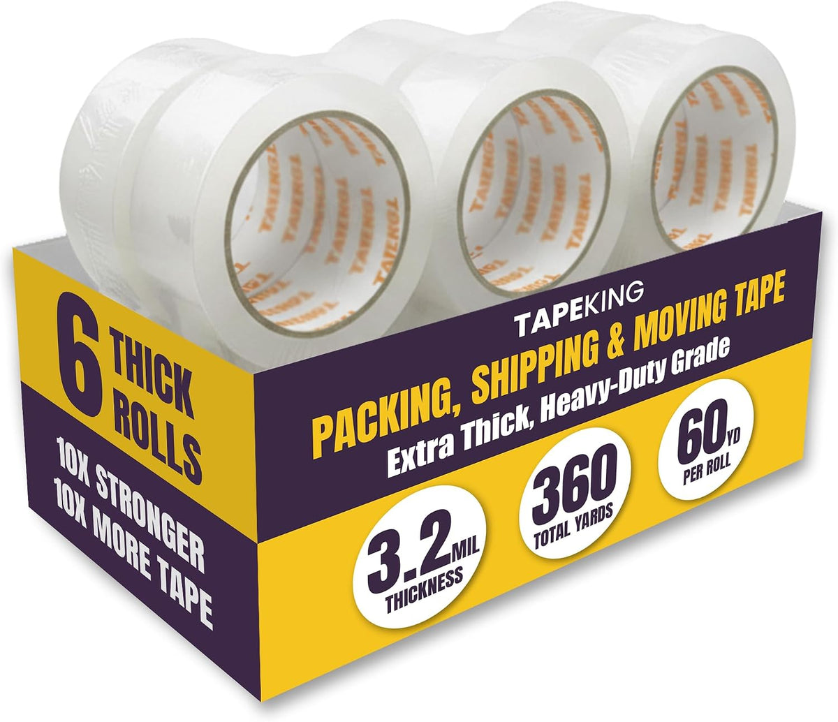 Tape King Clear Packing Tape Ultra Thick | 60 Yards Per Roll (6 Rolls) | 2 Inch Wide Heavy Duty Packing Tape 3.2mil Strong Adhesive for Moving Boxes, Shipping Cartons, Office Use, Sealing (360 Yards)