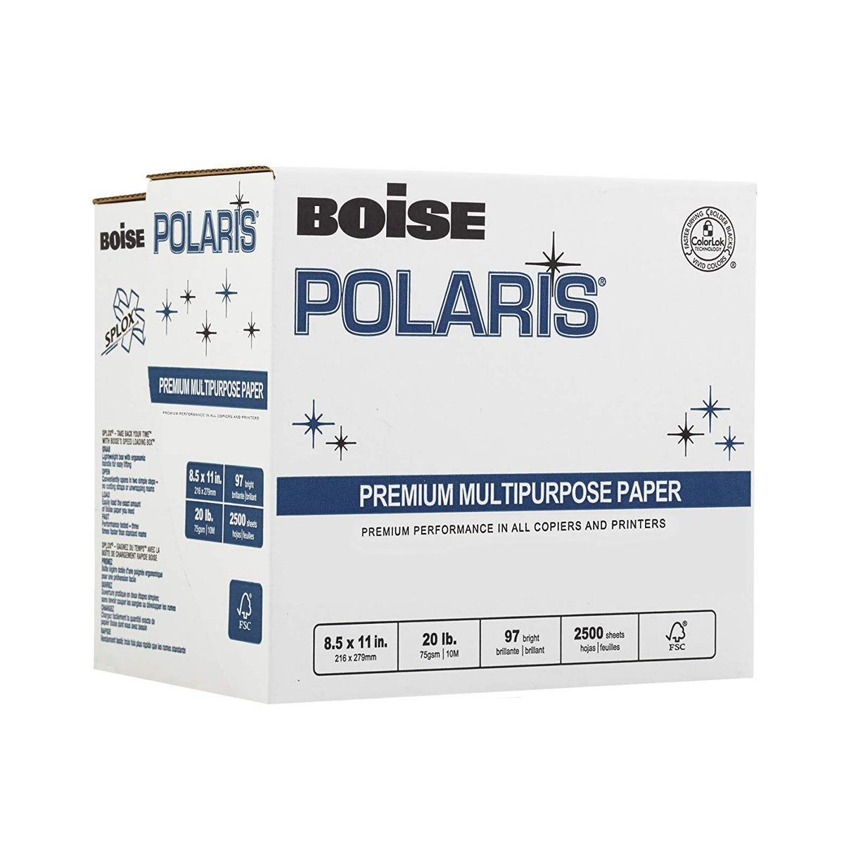 Boise POLARIS Premium Multi-Use Printer & Copy Paper, 10 Reams, White, Letter (8.5inx11in), 5000 Sheets Per Case, 20 Lb, 97 Brightness, FSC Certified