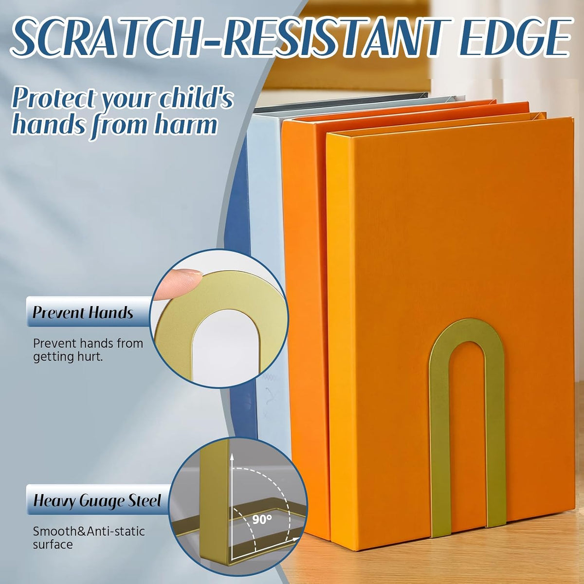 Chunful 12 Pcs Gold Metal BookEnds Shelves, 5.5 x 3.75 x 2.25 in