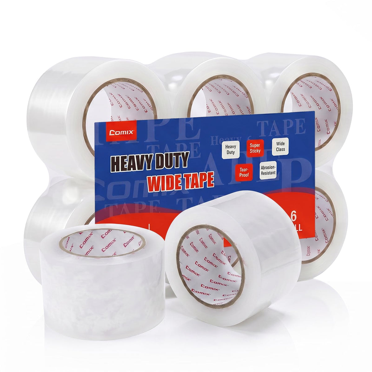 Comix Clear Packing Tape Refills,Heavy Duty,12 Rolls,1.88" x 54.6 yd