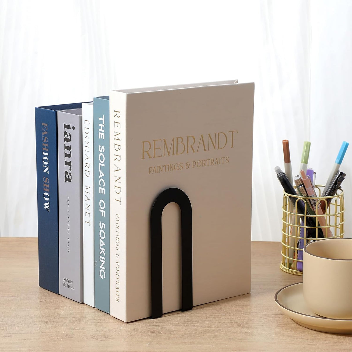 Metal Book Ends for Books - 10 Pcs Black Small Metal Bookends, Heavy Duty Iron Book Stopper & Shelf Organizer for Home Office, 5.5x3.75x2.25 Inches