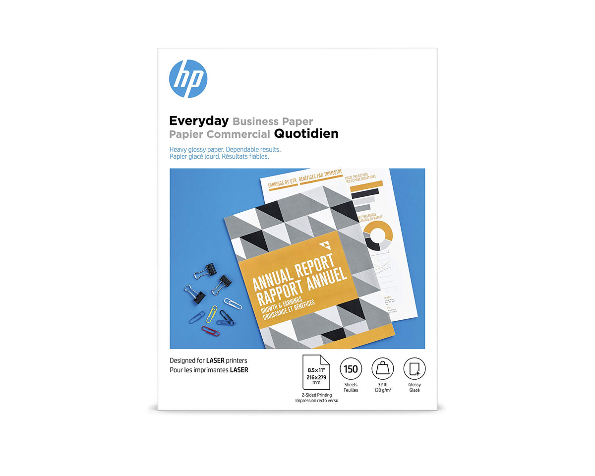 HP Everyday Business Paper, Glossy, 8.5x11 in, 32 lb, 150 sheets, works with laser printers (4WN08A)