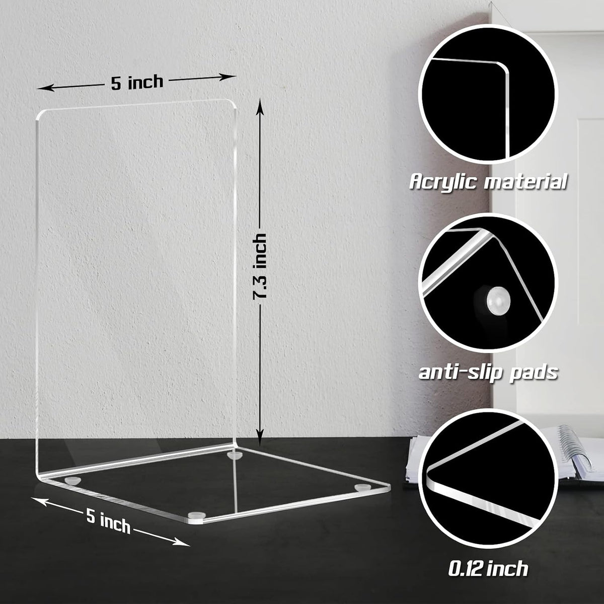 HappyHapi 6 Pair Acrylic Book Ends, Clear Bookends for Shelves