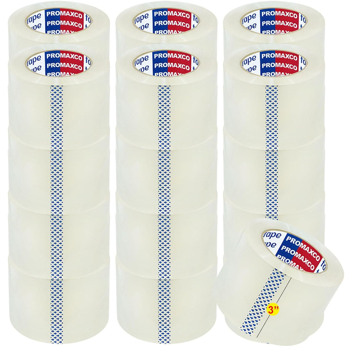 3" Heavy Duty Packing Tape, 24 Rolls, Clear, 3" Core, Total 1320Y, Clear, 2.2 mil, 3 inch x 55 Yards, Refill for Packaging and Shipping(3" Width, not 2" Width)