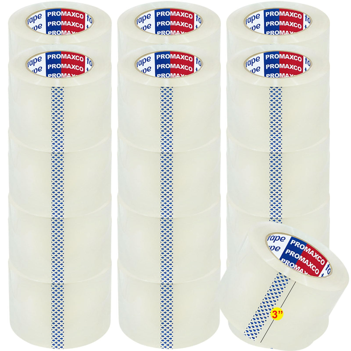 3" Heavy Duty Packing Tape, 24 Rolls, Clear, 3" Core, Total 1320Y, Clear, 2.2 mil, 3 inch x 55 Yards, Refill for Packaging and Shipping(3" Width, not 2" Width)
