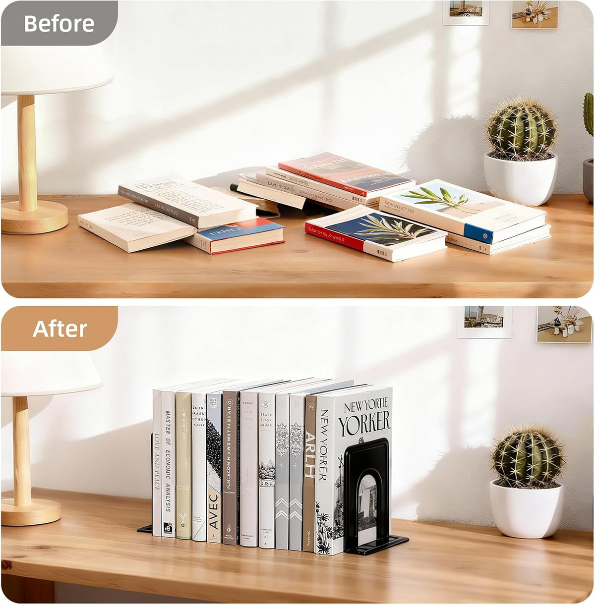 HappyHapi 12 Pairs Book Ends, Heavy Duty Bookends for Shelves, Black