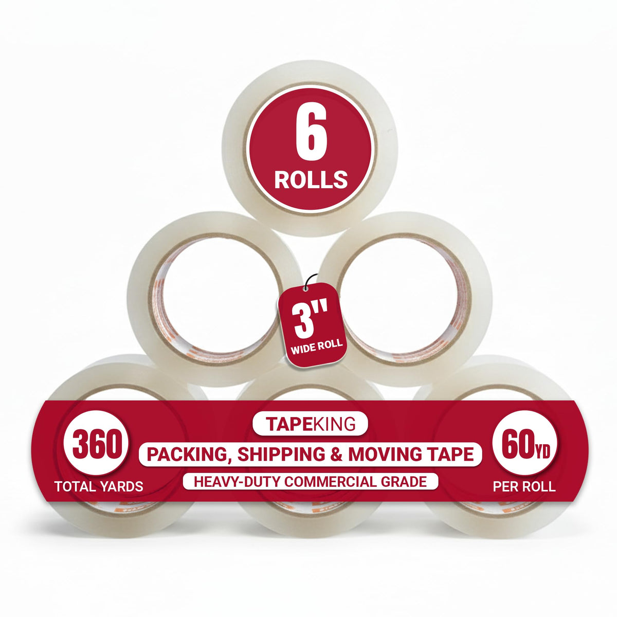 Tape King Clear Packing Tape 3 Inch Wide (24 Rolls) | Heavy Duty Packing Tape 2.7mil Strong Adhesive for Moving Boxes, Shipping Cartons, Office Use, Storage & Wrapping (1440 Yards)