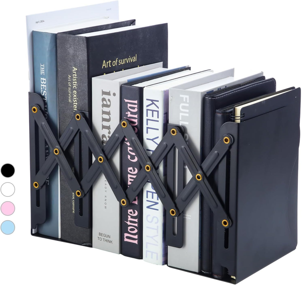 M&G Adjustable Bookends Book Ends for Shelves, Metal Bookend for Heavy Books, Desk Magazine File Organizer Holder Extends up to 20in, Book Stopper for Home, Office, Classroom (Black)