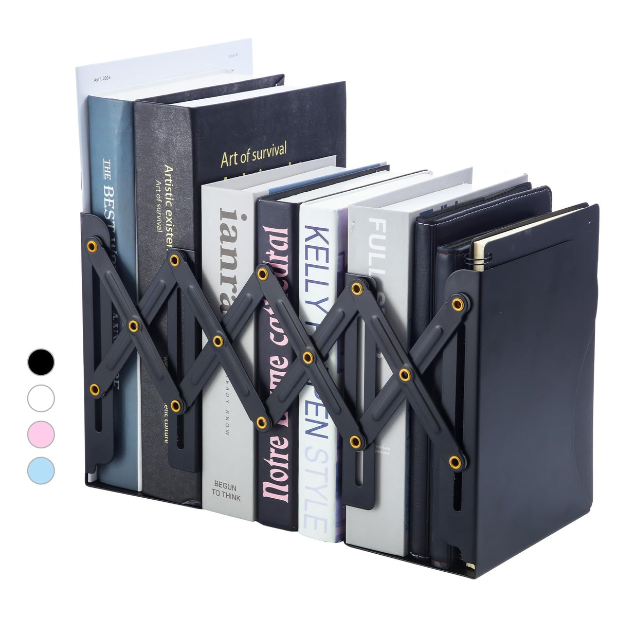 M&G Adjustable Bookends Book Ends for Shelves, Metal Bookend for Heavy Books, Desk Magazine File Organizer Holder Extends up to 20in, Book Stopper for Home, Office, Classroom (White)