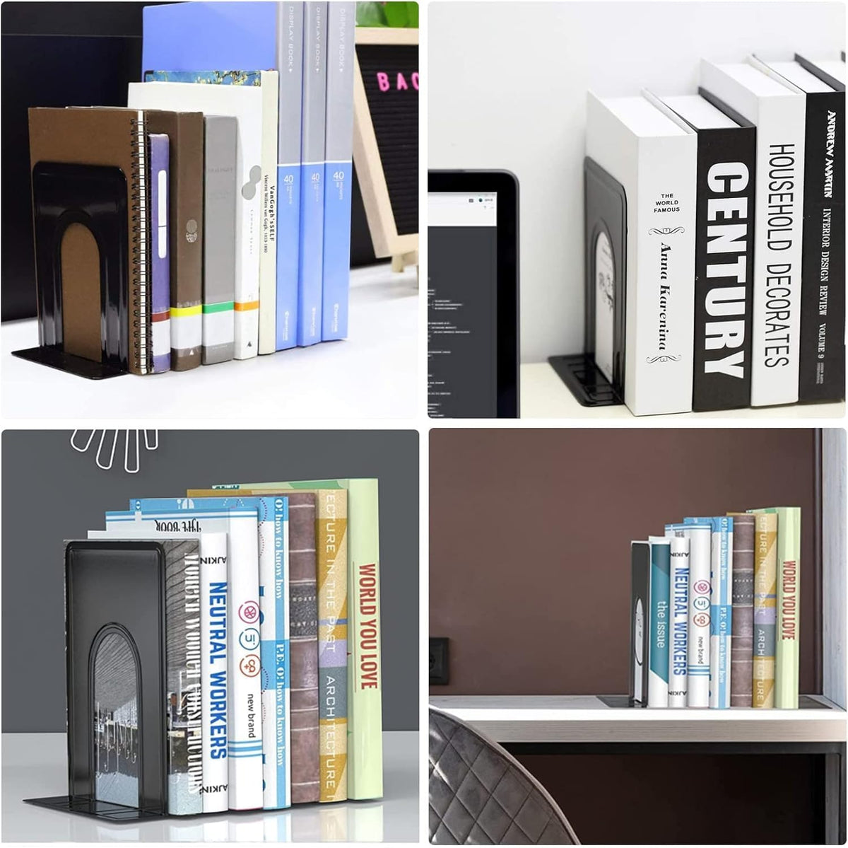 Book Ends, Heavy Duty Bookends to Hold Books, Metal Bookends