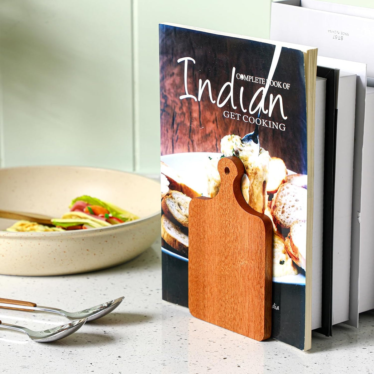 Jetec Kitchen Bookends Wooden Cookbook Holder, Brown, Ebony