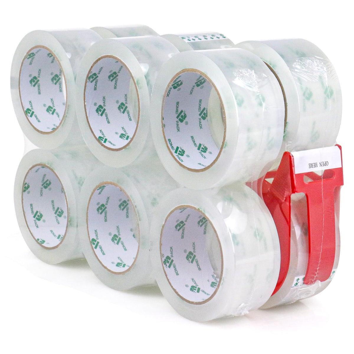 BOMEI PACK 12 Rolls Clear Packing Tape Rolls with Free Dispenser, Heavy Duty Refill Tape for Shipping Moving and Packaging, 2.4Mil 1.88 Inch x 60 Yard
