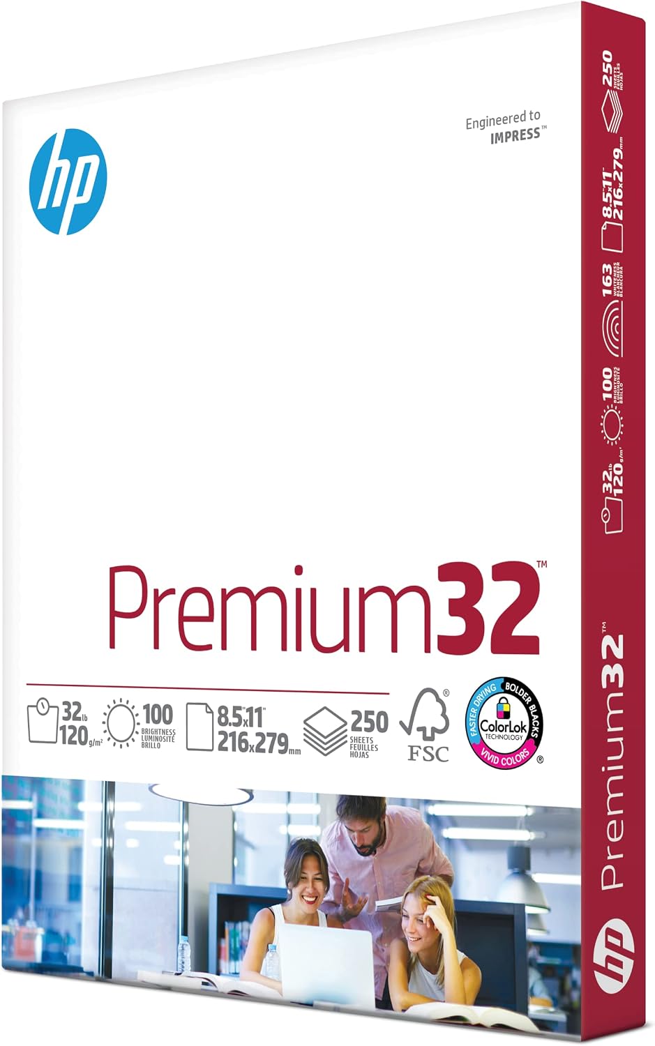 HP Printer Paper |8.5x11 Paper | Premium 32 lb | 1 Ream - 250 Sheets | 100 Bright | Made in USA – FSC Certified | 113500R