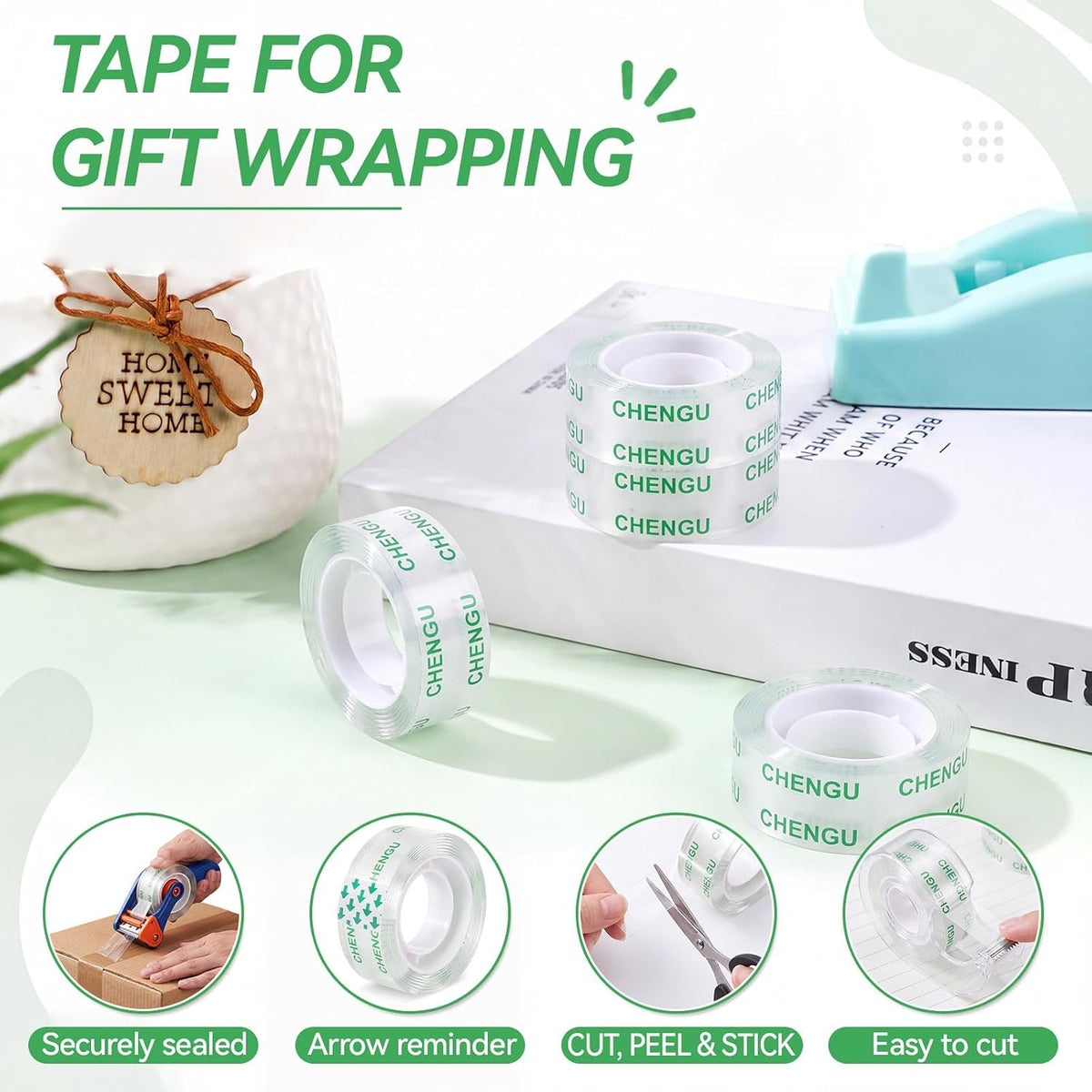 CHENGU 200 Rolls Strong Sticky Clear Tape Bulk 3/4 x 1000 Inches Transparent Invisible Tape Refills for School Office Home Gift Wrap Desk Supplies