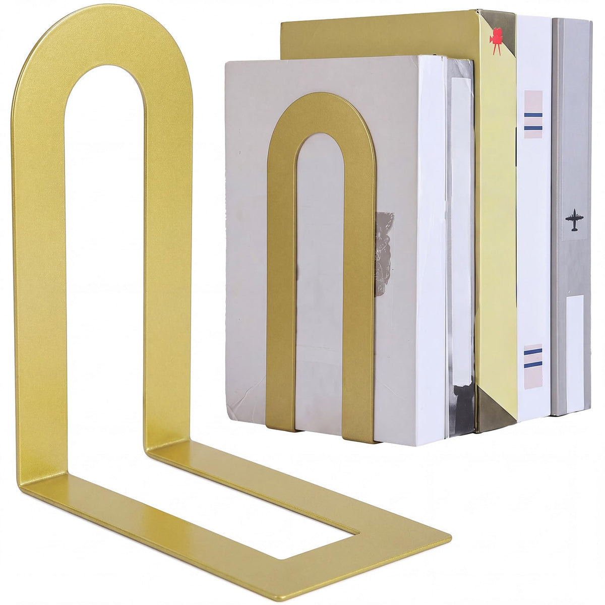 Chunful 12 Pcs Gold Metal BookEnds Shelves, 5.5 x 3.75 x 2.25 in