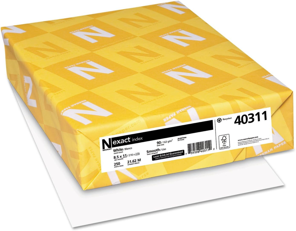 Neenah Paper 40311 Exact Index Card Stock, 90lb, 94 Bright, 8 1/2 x 11, White, 250 Sheets, (Pack of 1)
