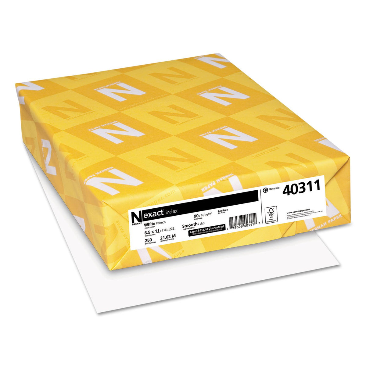 Neenah Paper 40311 Exact Index Card Stock, 90lb, 94 Bright, 8 1/2 x 11, White, 250 Sheets, (Pack of 1)