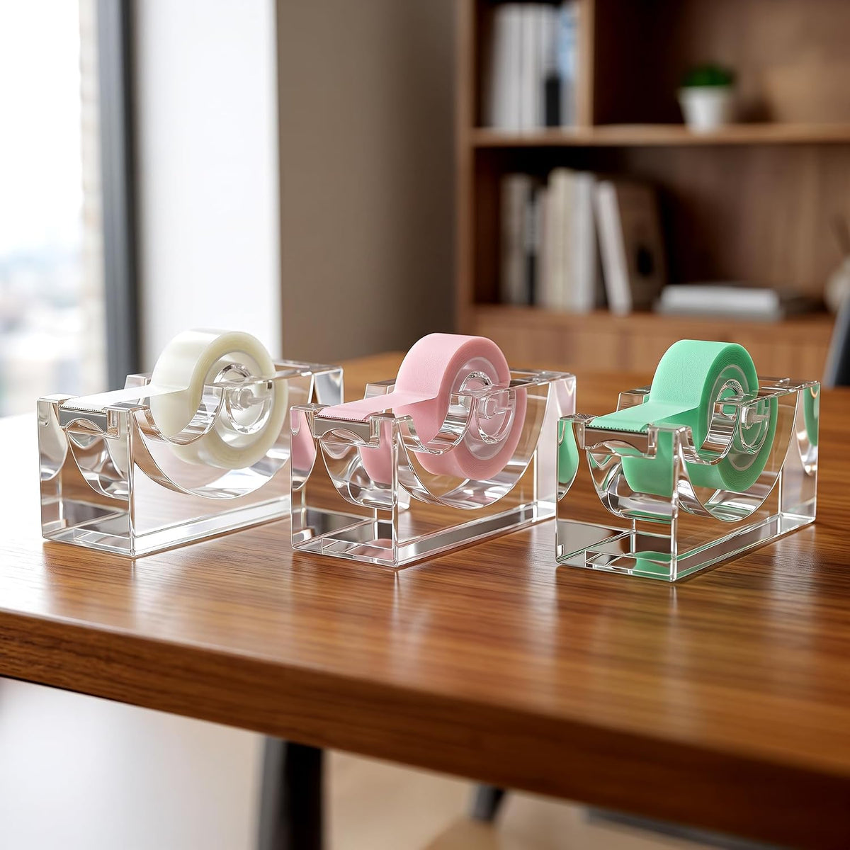 Amazing Abby - Tanya - Acrylic Tape Dispenser (1-Pack), Plastic Label Roll Holder, Clear Sticker Organizer, Perfect Office Desktop Storage Solution for Tapes, Labels, Stickers, and More