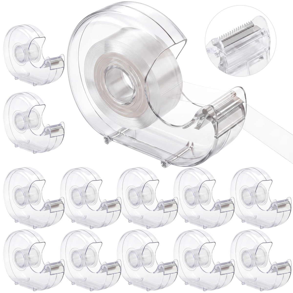 Sabary 24 Pcs Tape Dispenser Handheld Transparent Refillable, Mixed Colors