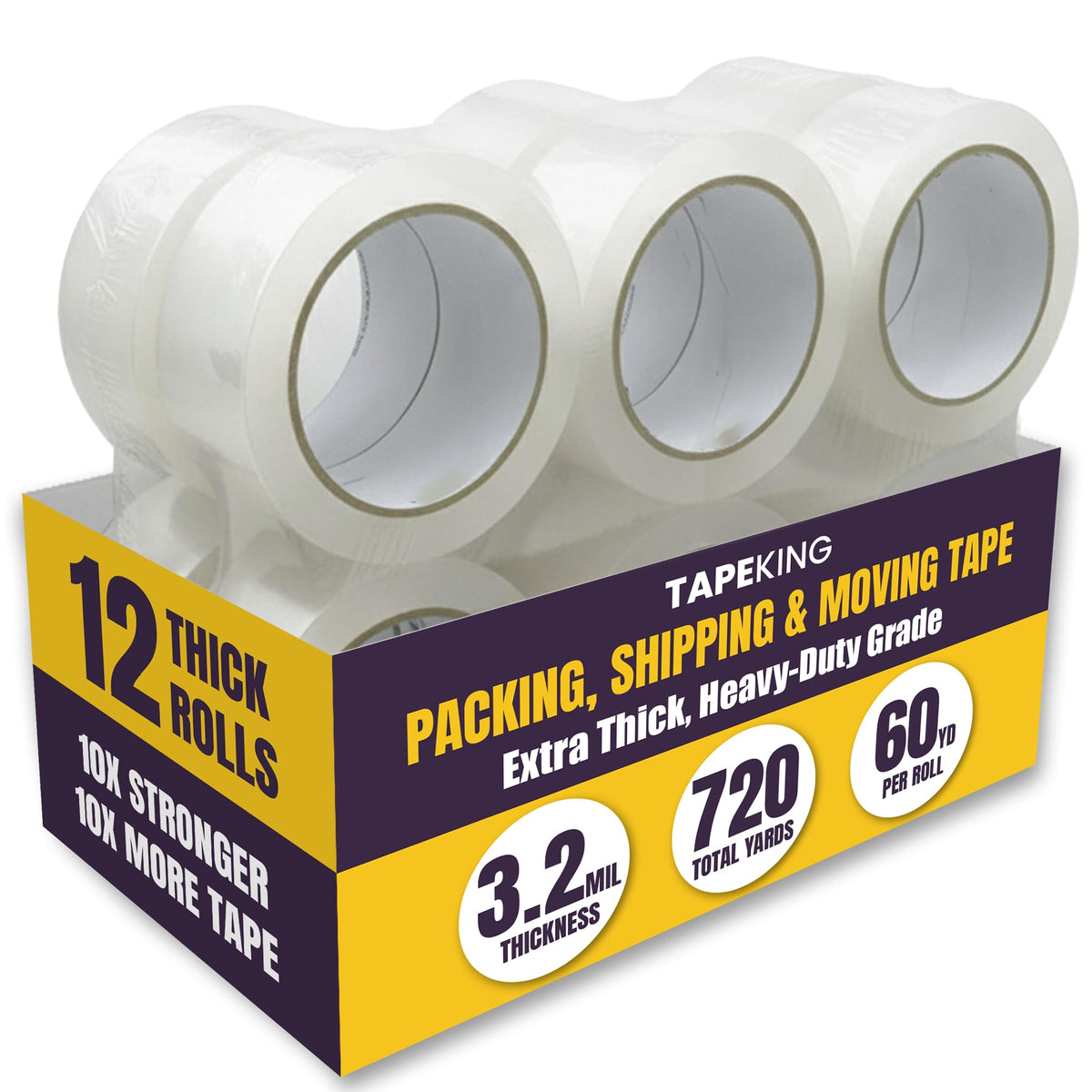Tape King Clear Packing Tape Ultra Thick | 60 Yards Per Roll (6 Rolls) | 2 Inch Wide Heavy Duty Packing Tape 3.2mil Strong Adhesive for Moving Boxes, Shipping Cartons, Office Use, Sealing (360 Yards)