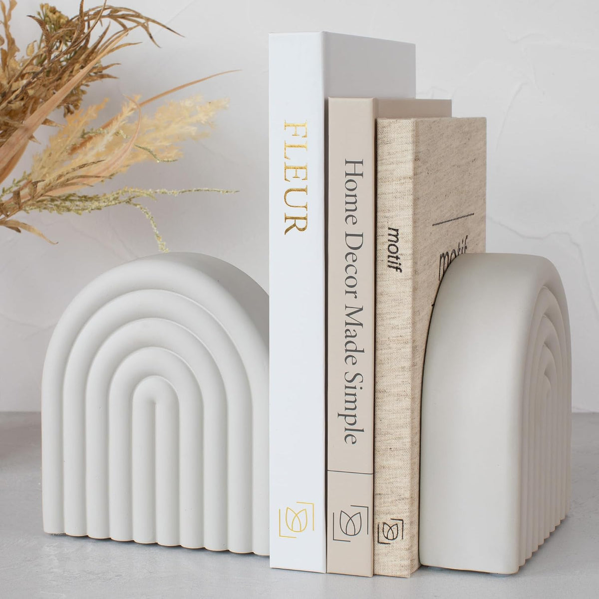 Decorative Concrete Bookends for Heavy Books - Stylish Set of 2, Anti-Slip