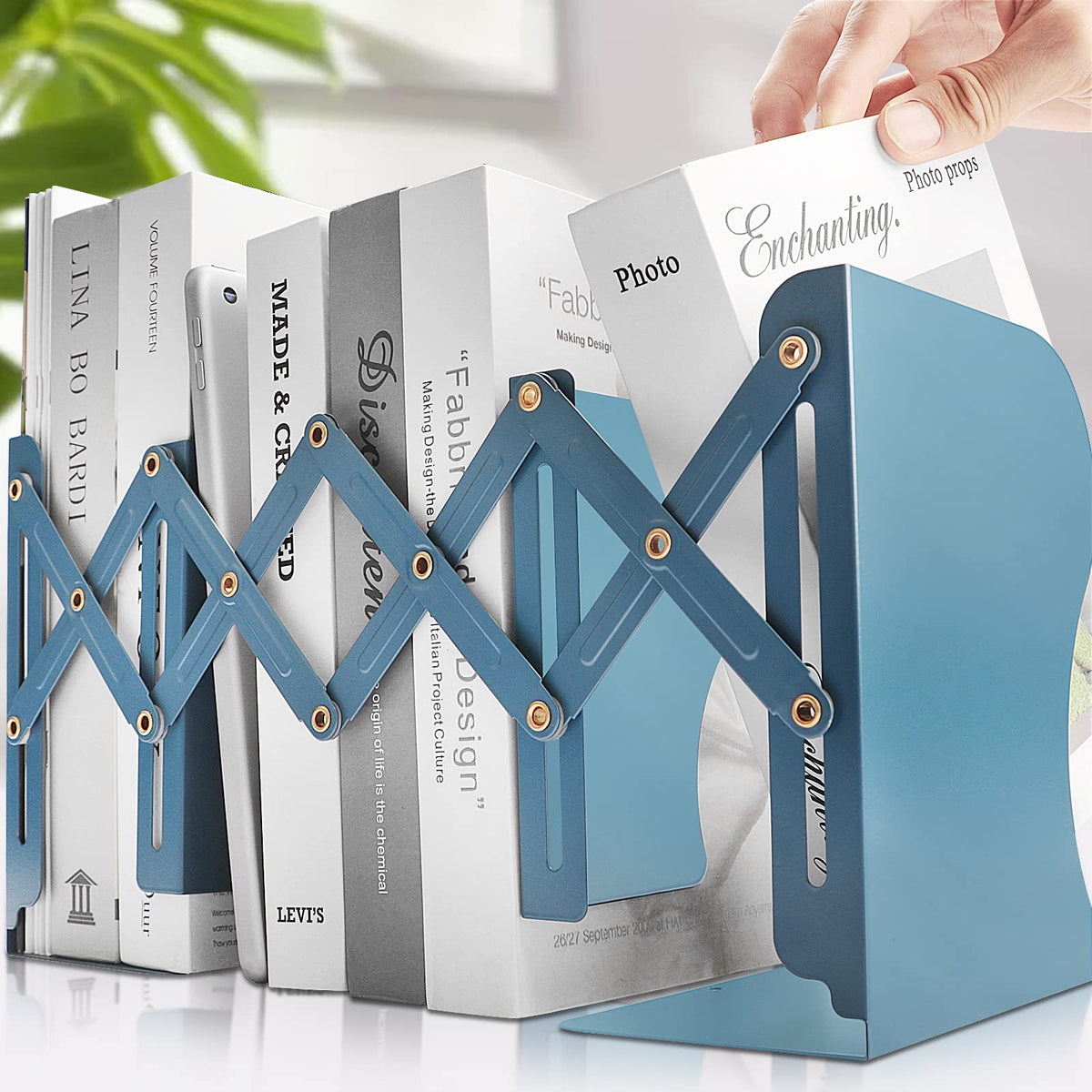 Non Skid Book Ends to Hold Books, Carooyac Heavy Duty Bookends Adjustable Book End, Metal Bookends for Shelves, White Book Holders Organizer for Bookshelf Desk - Extends up to 19"