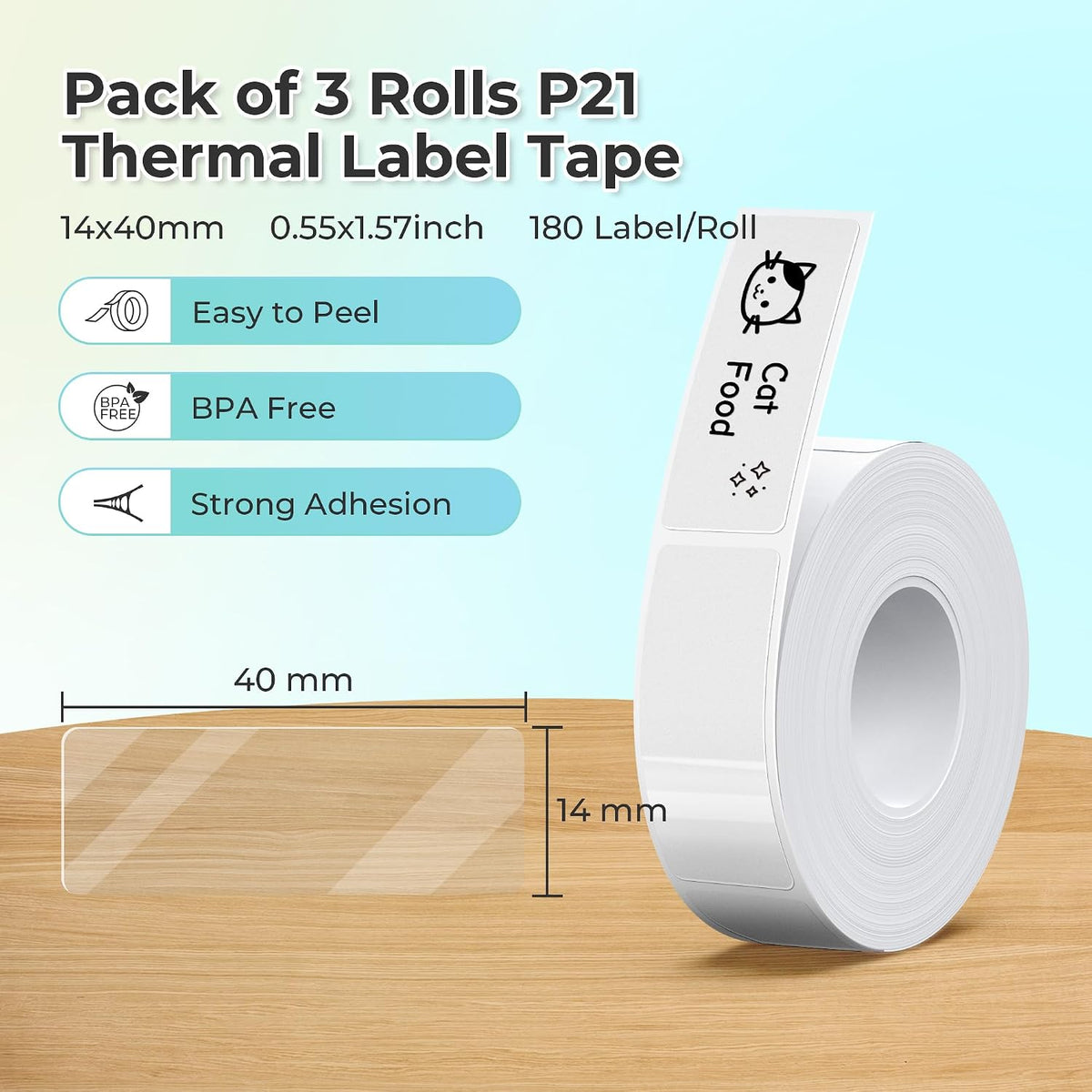 NELKO Genuine P21 Label Maker Tape,14x40mm, 3-Roll, Transparent