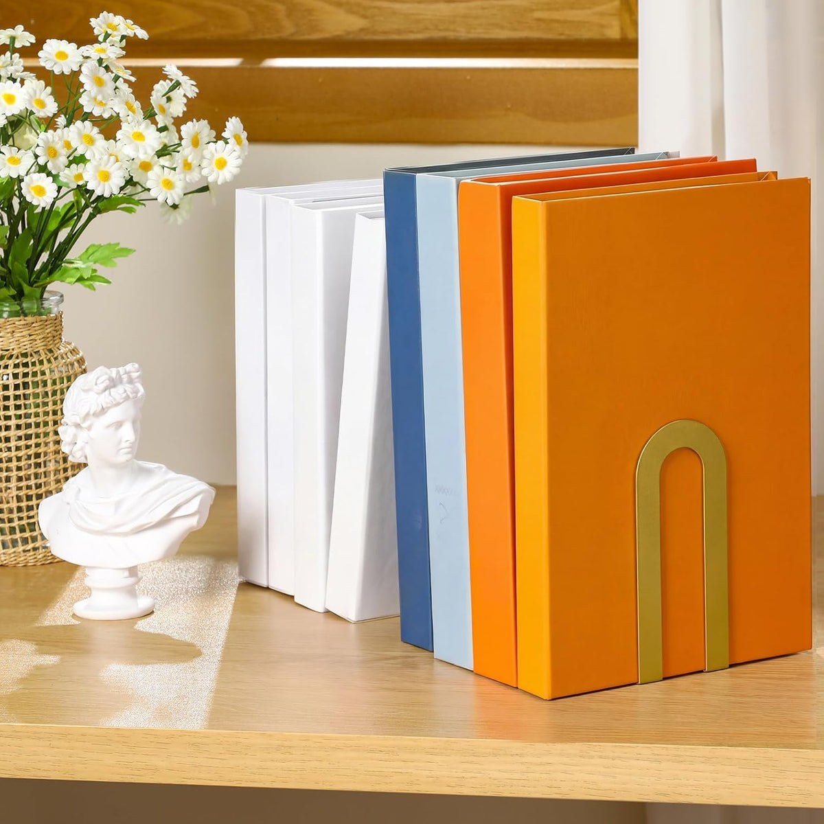 Chunful 12 Pcs Gold Metal BookEnds Shelves, 5.5 x 3.75 x 2.25 in