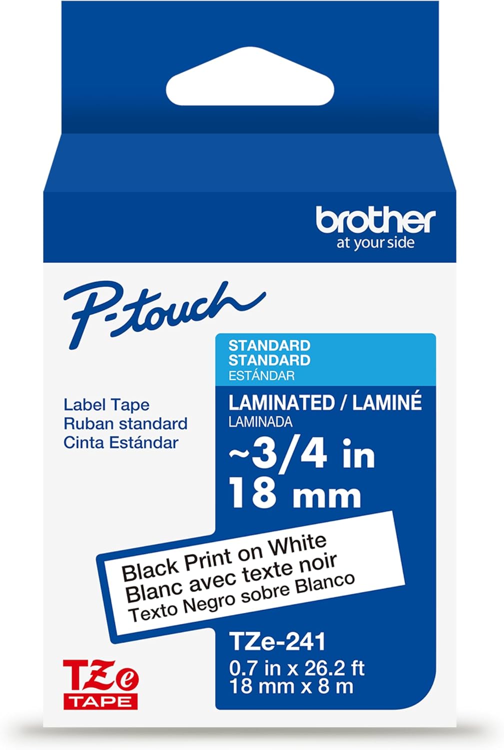 Brother Genuine P-Touch TZE-241 Tape, 3/4" (0.70") Standard Laminated P-Touch Tape, Black on White, Perfect for Indoor or Outdoor Use, Water Resistant, 26.2 Feet (8M), Single-Pack