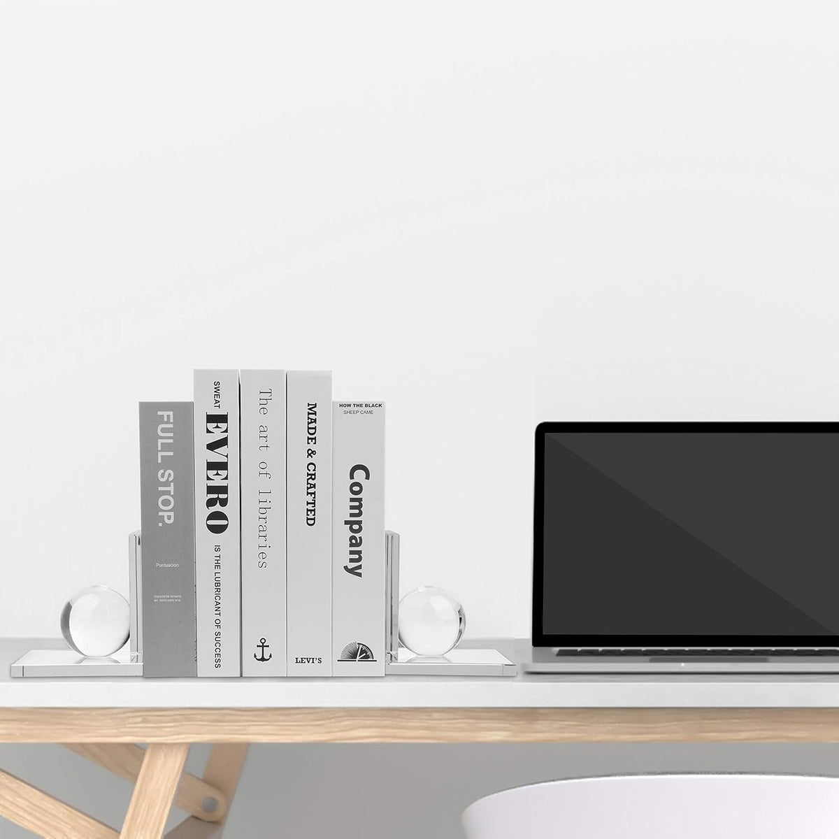 MerryNine Clear Crystal Book Ends Bookends with Crystal Ball