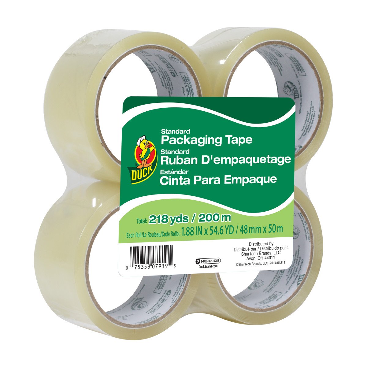 Duck Brand Standard Packaging Tape Refill Rolls, 1.88 in x 100 Yds, 4 Rolls