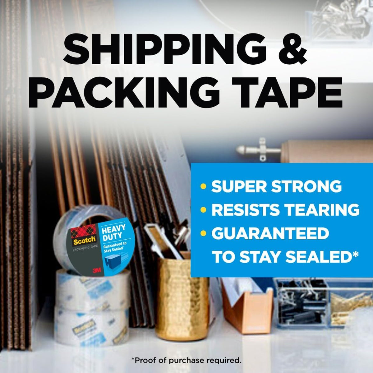 Scotch Heavy Duty Packing Tape Refill, 1.88 in x 54.6 yd, 12 Rolls