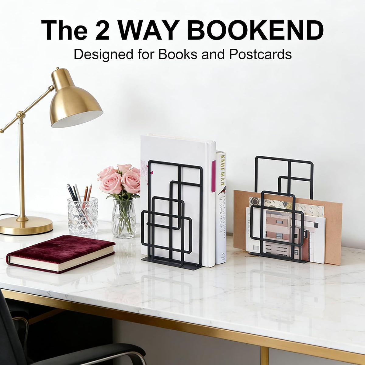 SRIWATANA Heavy Duty Book Ends, Decorative Bookends with Lattice Design