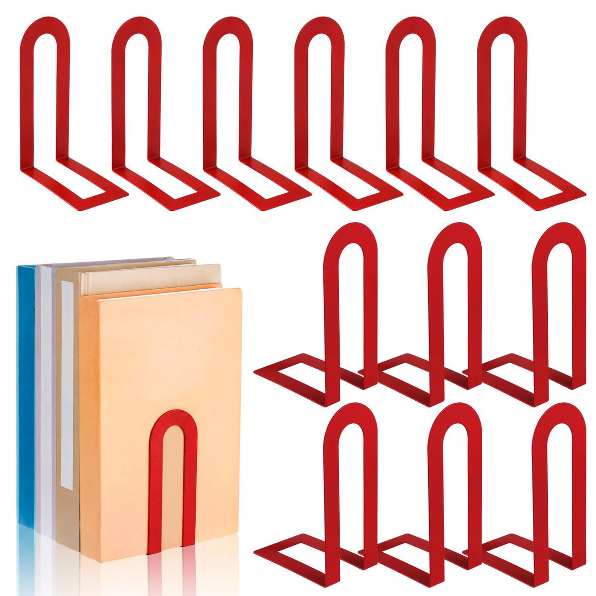 Chunful 12 Pcs Gold Metal BookEnds Shelves, 5.5 x 3.75 x 2.25 in
