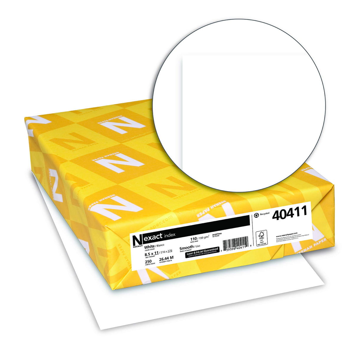 Neenah Paper Exact Index Card Stock, 94 Bright, 110 lb Index Weight, 8.5 x 11, White, 250/Pack