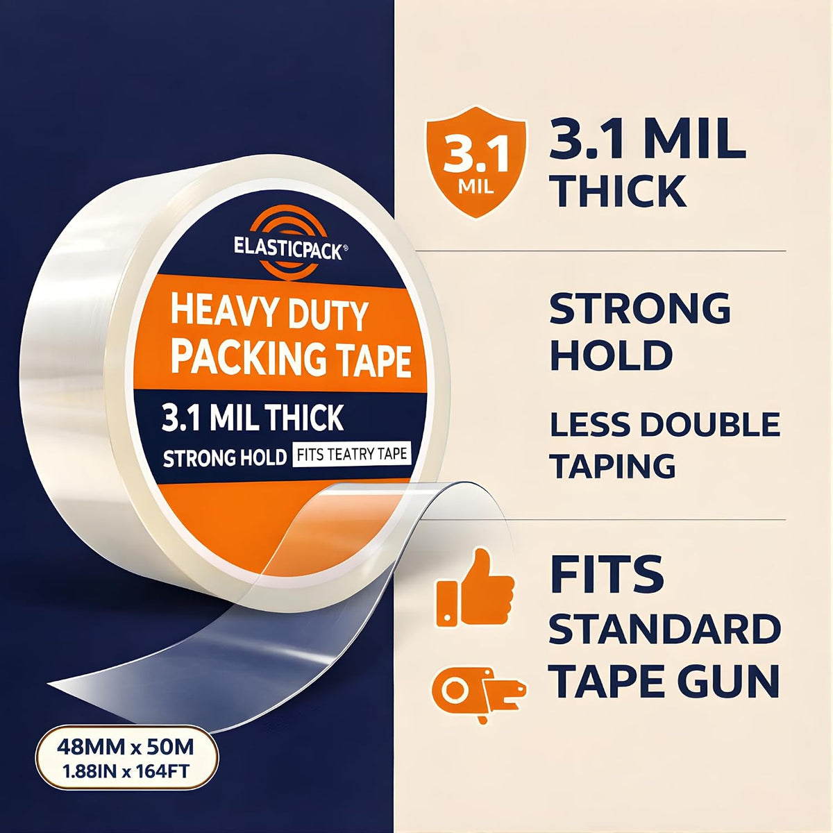 Heavy Duty Packing Tape, Clear 3.1 Mil Thick, Strong Hold for Box Shipping