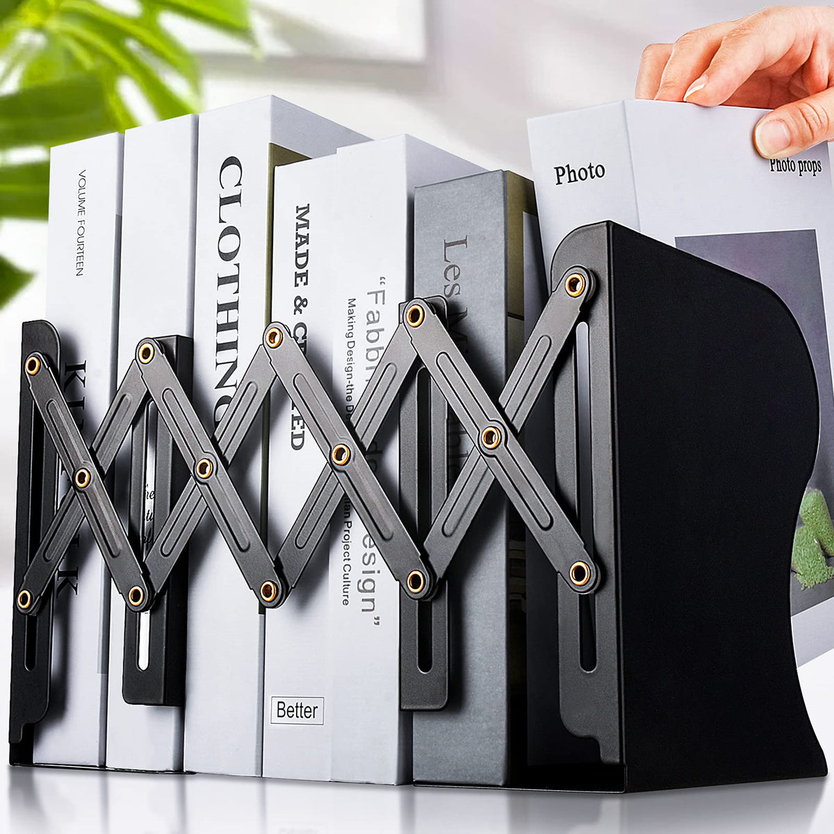 Non Skid Book Ends to Hold Books, Carooyac Heavy Duty Bookends Adjustable Book End, Metal Bookends for Shelves, White Book Holders Organizer for Bookshelf Desk - Extends up to 19"