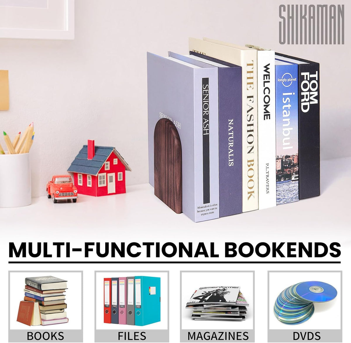 Book Ends,2 Pair Medium Bookends Wood Book Ends Universal Economy Bookend (2, Medium)