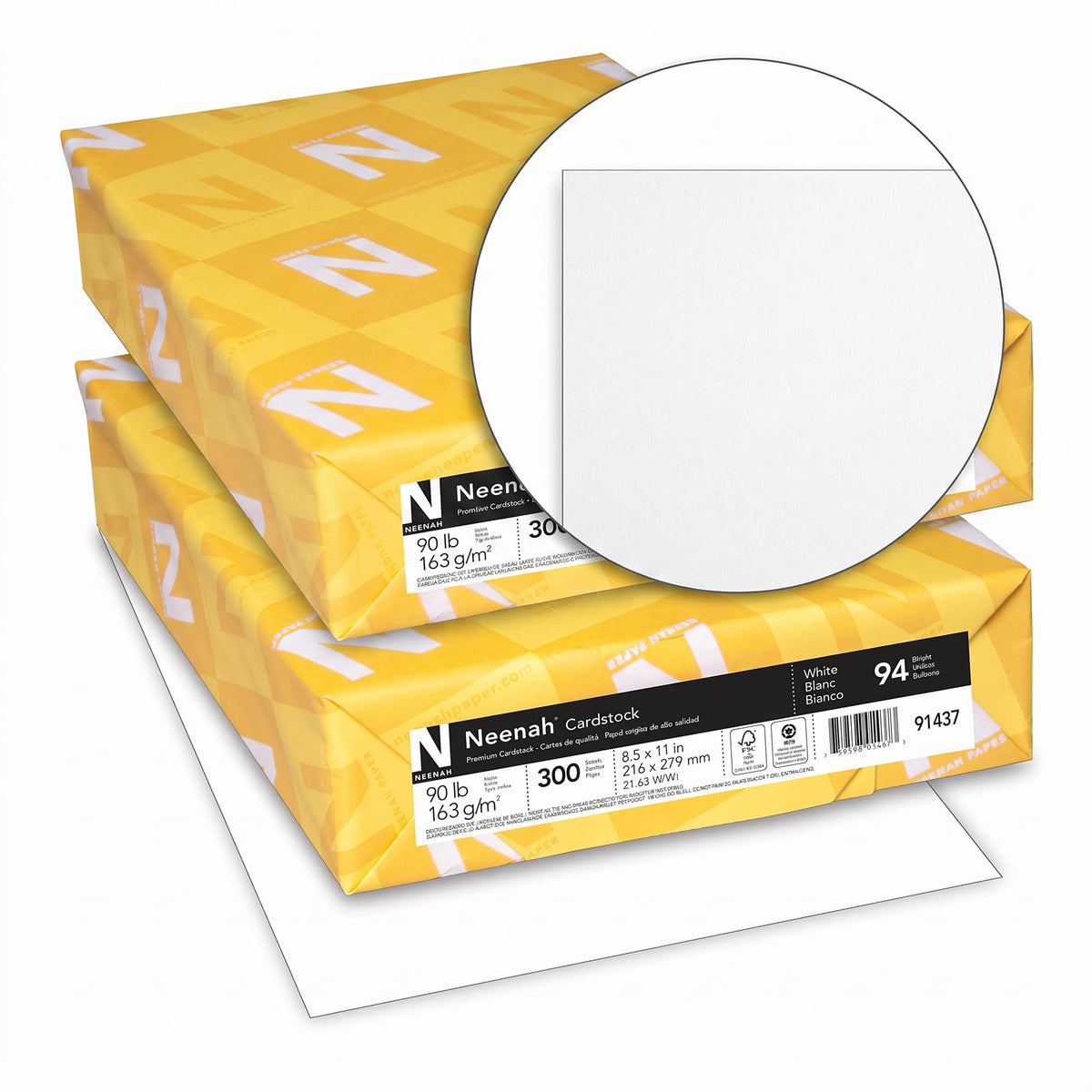 Neenah Index Cardstock, 8.5" x 11", 90 lb./163 gsm, White, 300 Sheets, Lightweight, 94 Brightness - EXTRA SHEETS, MORE VALUE! (91437)