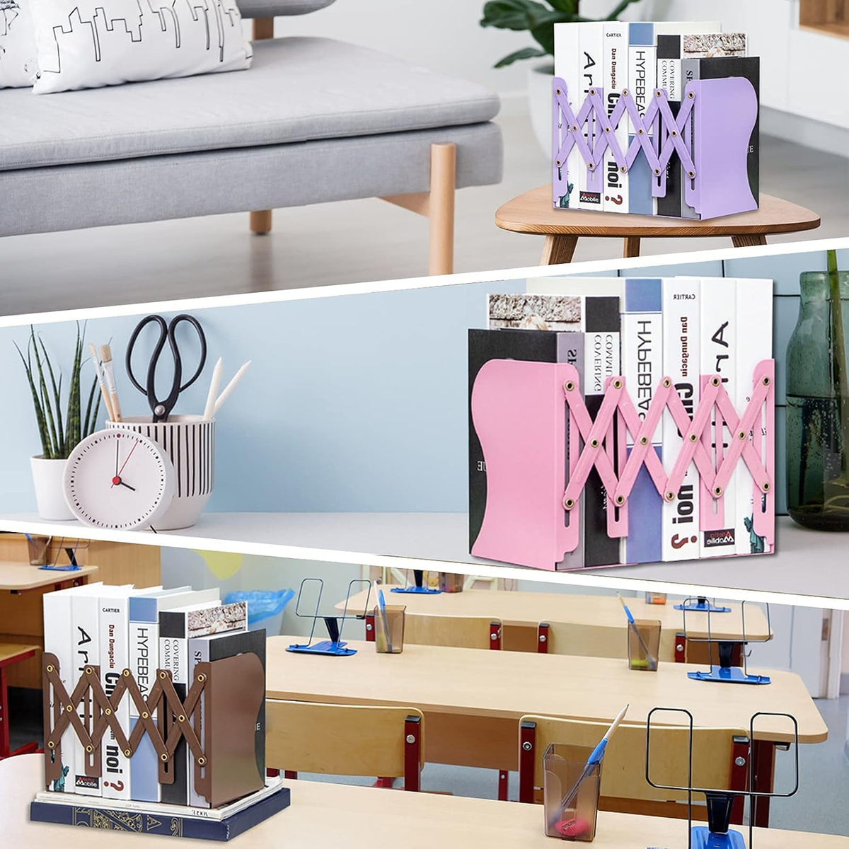 Aobopar Adjustable Metal Book Ends for Shelves White